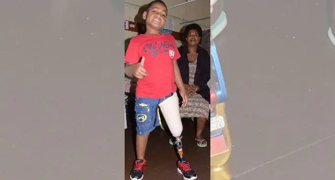 Sakiusa Coci, 7, is now able to walk with the help of a prosthetic leg.  Photo: Ronald Kumar. 
