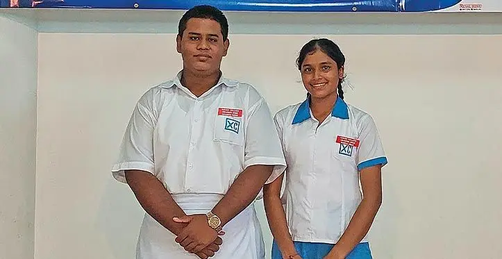 Xavier College head boy Sidharth Reddy and head girl Shiriya Kellu after the investiture ceremony on March 10, 2023. Photo: Salote Qalubau