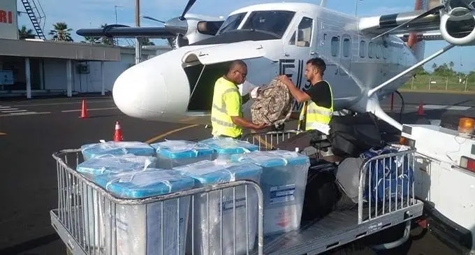 Pre-polling ballot boxes at the Nausori International Airport on December 4, 2022, bound for Lakeba Island, Lau. Photo: Fijian Elections Office