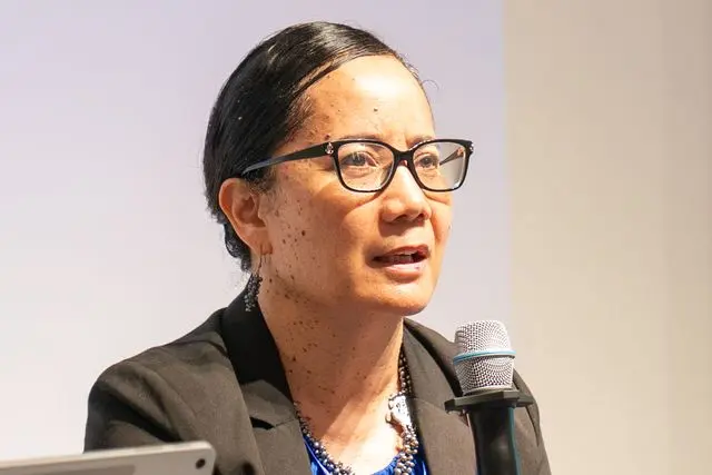 Dr Manu Tupou-Roosen, Head of the School of Ecology and Resilience Development at the Pasifika Communities University in Fiji at the side event of the 55th Pacific Islands Forum Leaders Meeting in Koror, Palau this week.