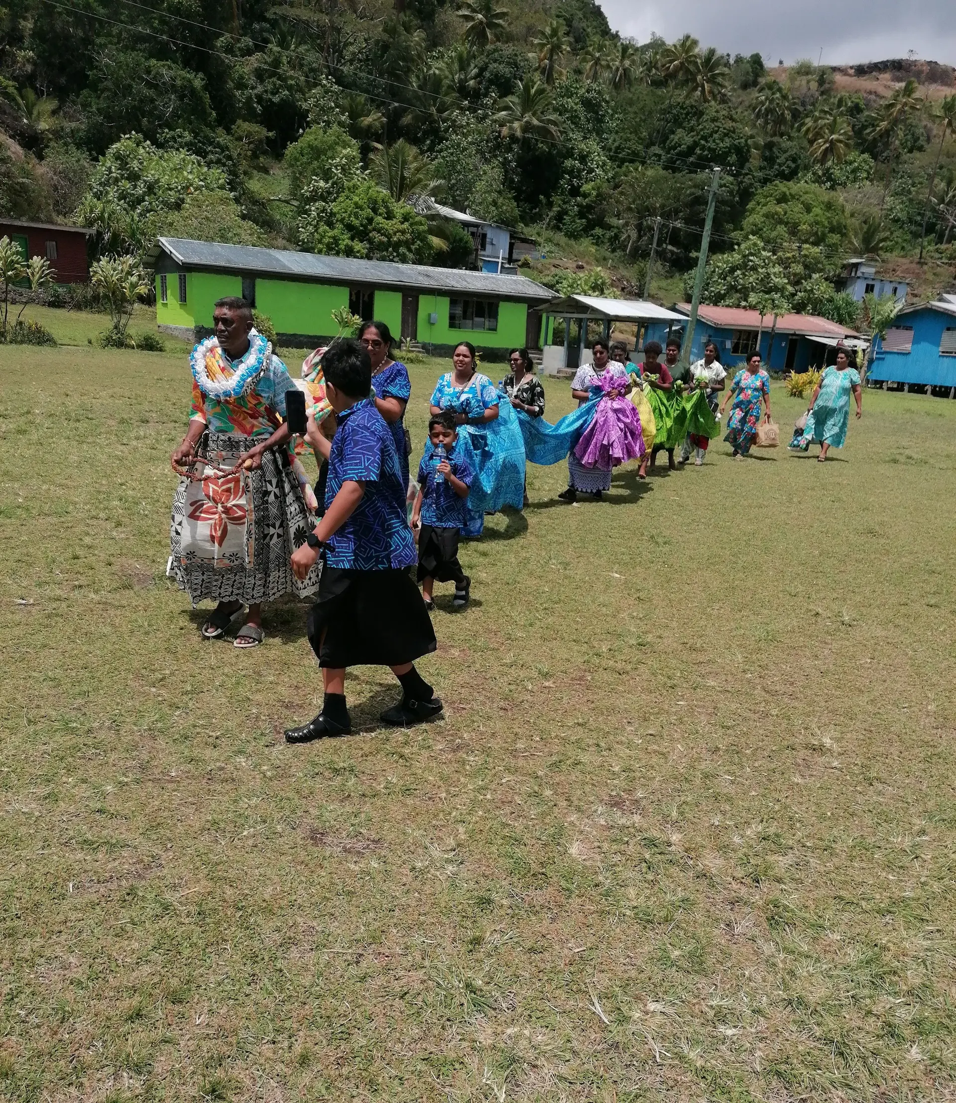 Satya Nand leads his and Suruj Deo’s wife and children at Nabukadra in Ra on September 27, 2025.