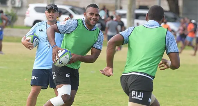 Fiji Airways Fijian 7’s squad member Viliame Botitu looks to off-load during training at Albert Park in Suva on February 13, 2019. Photo: Ronald Kumar.
