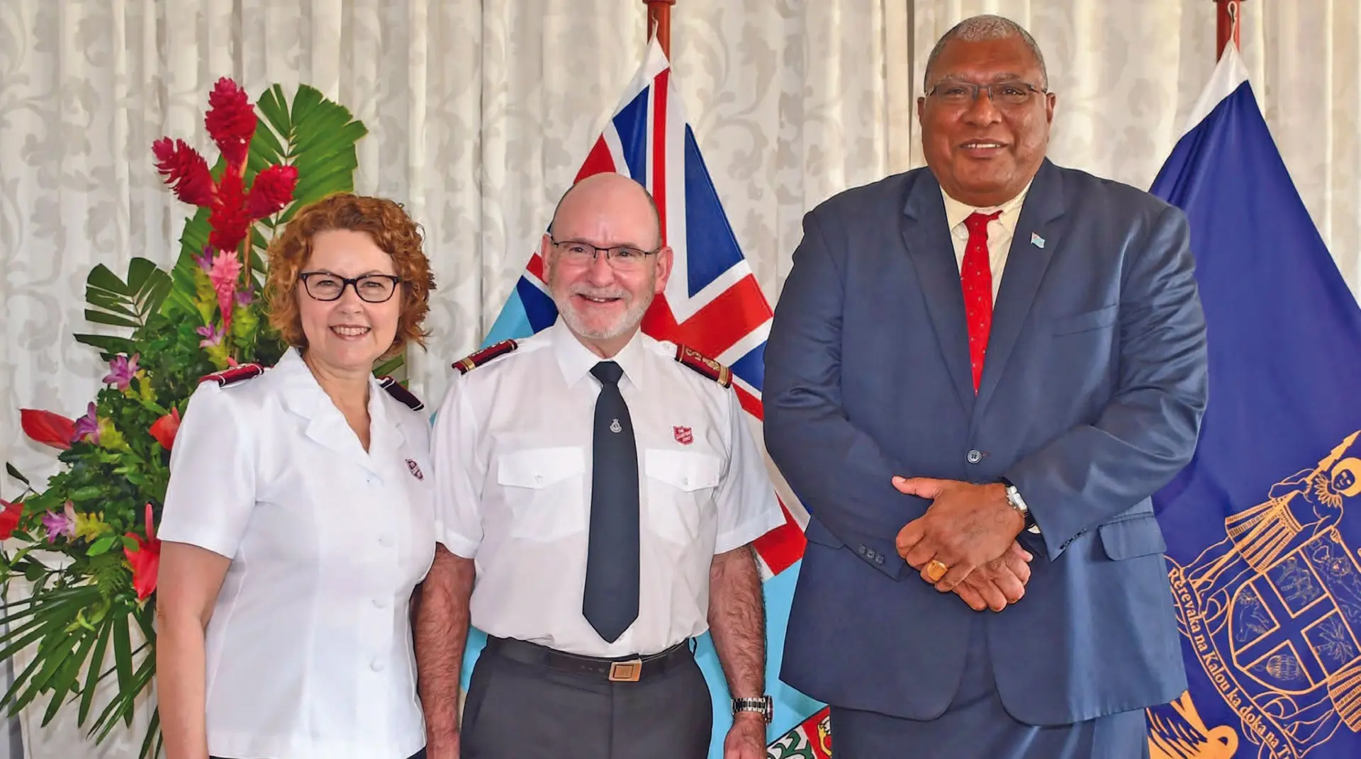 International leaders of the Salvation Army, General Lyndon and Commissioner Bronwyn Buckingham with President Ratu Williame Katonivere. Photo: DEPTFO News