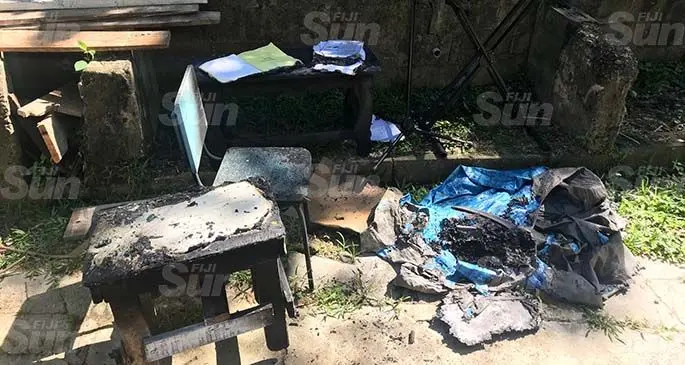Some of the equipment damaged by the fire at the Truth Fellowship Church last Sunday. Photo: Waisea Nasokia