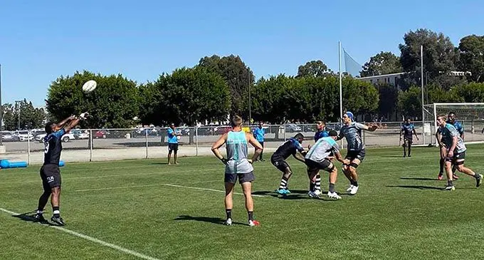 Fiji Airways Fijian 7s veteran halfback Jerry Tuwai throws a lineout against Australia in a warm-up match in Los Angeles on February 25, 2020. Photo: FRU Media