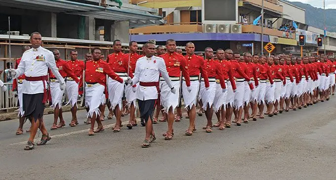 Members of the Republic of Fiji Military Forces marching through Labasa Town on October 10, 2024, as part of the Fiji Day celebration. Photo: Shratika Naidu