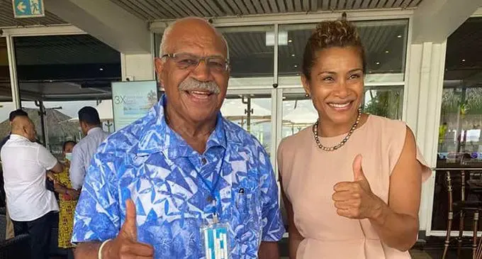 People's Alliance Party leader Sitiveni Rabuka and newest party member, Lynda Tabuya after she announced her resignation from SODELPA.  
