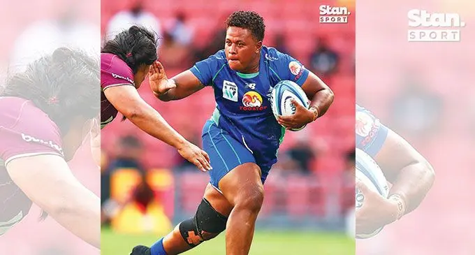 Rooster Chicken Fijiana Drua prop Joma Rabuti on attack against Queensland Reds in their Super W clash at the Suncorp Stadium in Brisbane, Australia, on March 12, 2022. Photos: Stan Sport
