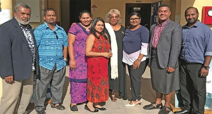 University of Fiji Student Association president Ratu Sailosi Raimoqe Dawa (second from right) with UniFiji Council members and stakeholders after the meeting at the Samabula Campus on March 9, 2019. Photo: Neelam Prasad