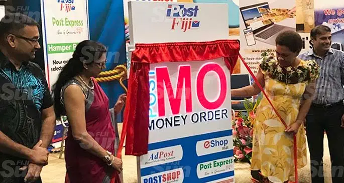 From left, Post Fiji board members Fazrul Rahman and Manjula Dayal, with Minister for Women, Children and Poverty Alleviation, Mereseini Vuniwaqa, and Post Fiji chief executive officer, Anirudh Bansod, at the launch of the rebranded Post Money Order service, in Suva, on March 12, 2021. Photo: Frederica Elbourne