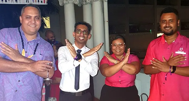 Digicel Fiji chief executive officer Farid Mohammed (second from left), with his team during the Women In Business celebration of International Women’s Day at the Grand Pacific Hotel on March 8, 2022. Photo: Women in Business