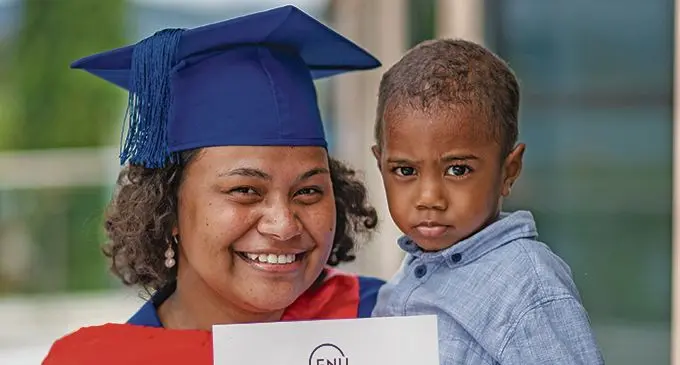 Janis Brown  with son Alex Brown after her graduation on Friday.  Photo: Leon Lord