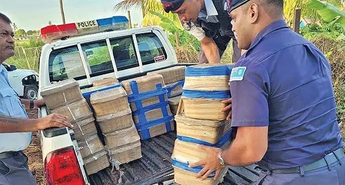 Police seize around three tonnes of medium-sized boxes believed to have illicit drugs during a raid in Nadi on January 14, 2024.