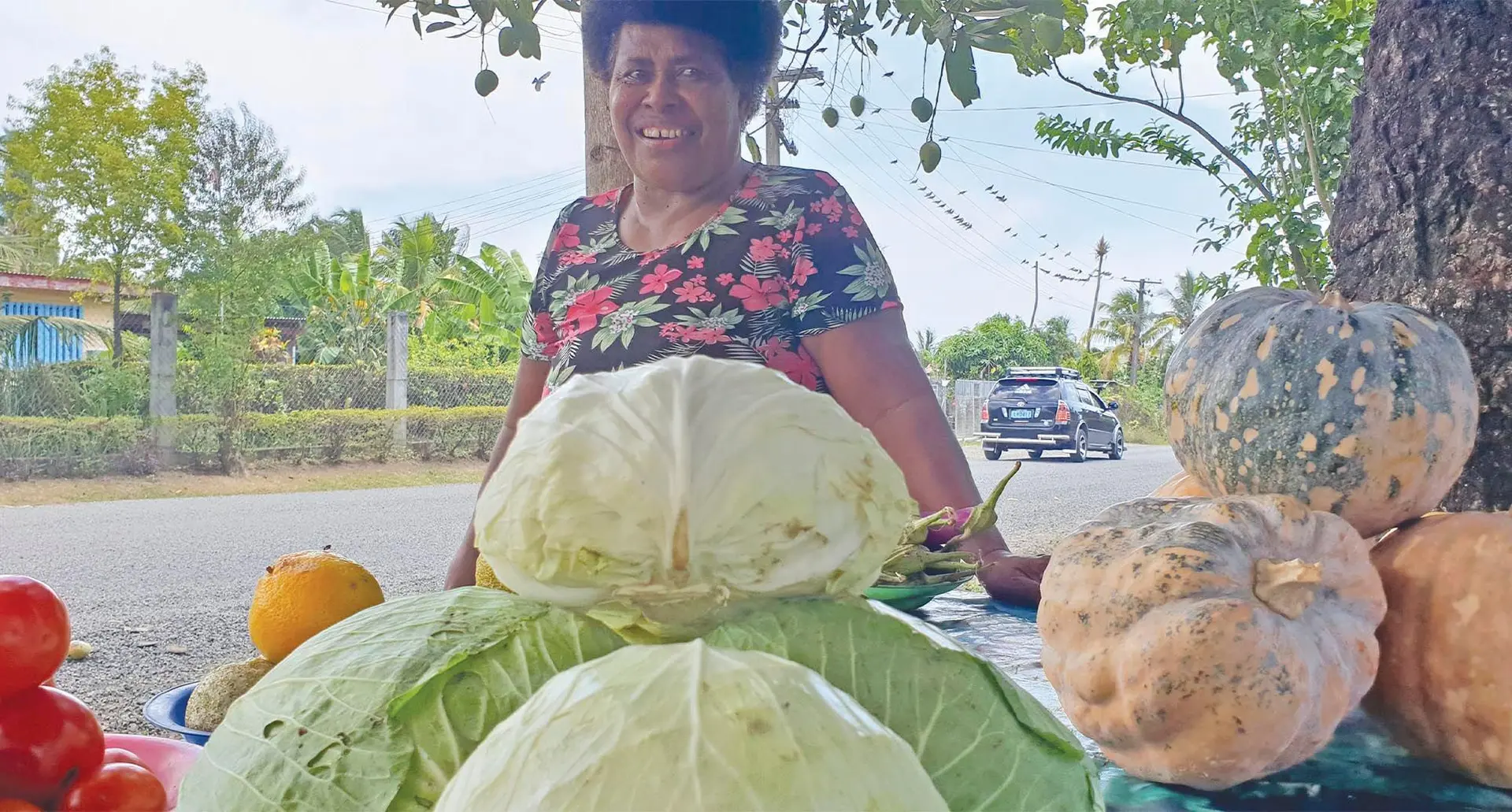 Rejieli Ravulo standing near the shack where she sells her vegetable produce near the roadside at Tomuka, Lautoka. Photo: Nicolette Chambers