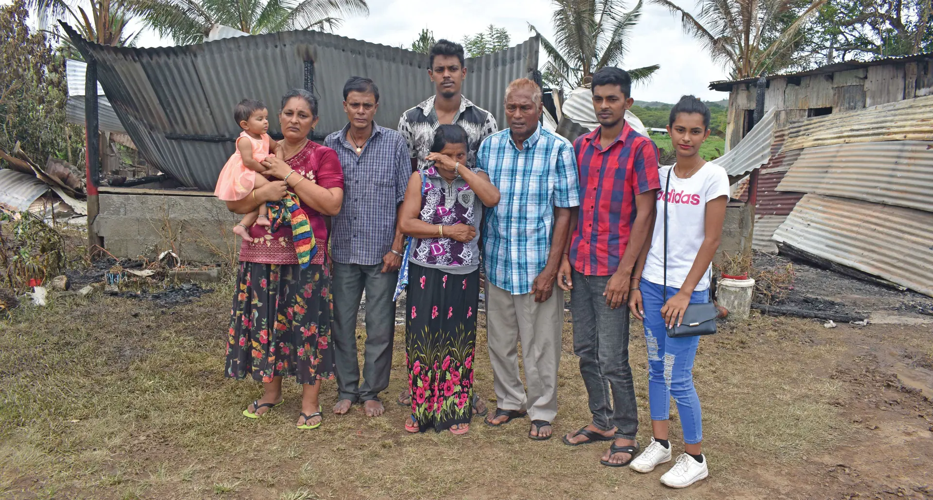 Deo family home that was destroyed by fire at Malamala in Nadi Captions: Deo family members.  Photo: Mereleki Nai