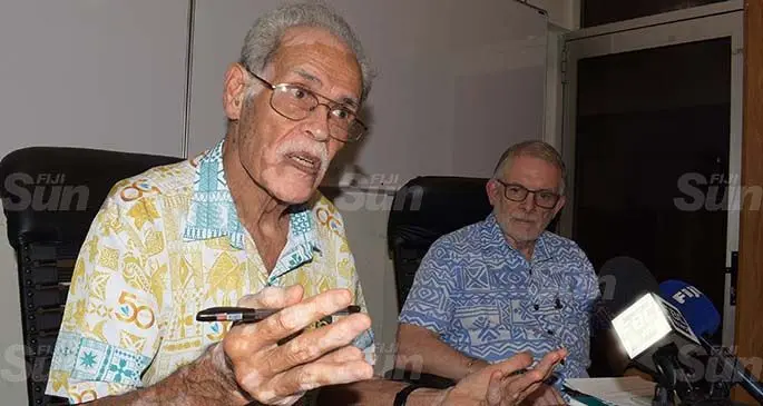 University of the South Pacific Pro-Chancellor Winston Thompson (left), with acting Vice Chancellor Professor Derrick Armstrong at the Laucala Campus in Suva on June 11, 2020. Photo: Ronald Kumar