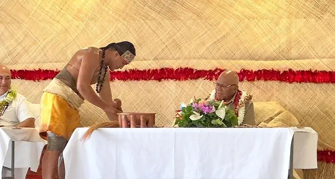 Prime Minister Sitiveni Rabuka during the Matai installment at Leauva’a Village in Samoa on October 23, 2024.