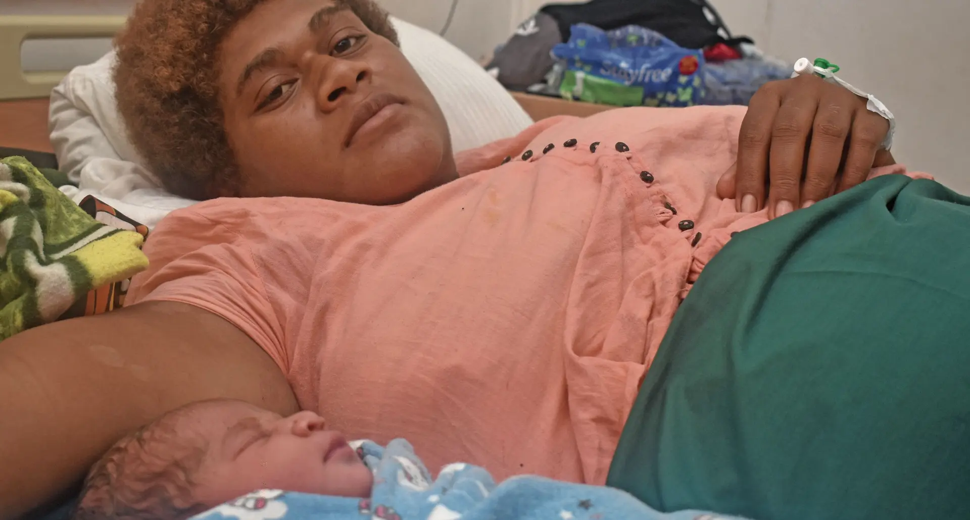 Kasanita Musu with her child at the Nadi hospital yesterday . Photo: WAISEA NASOKIA