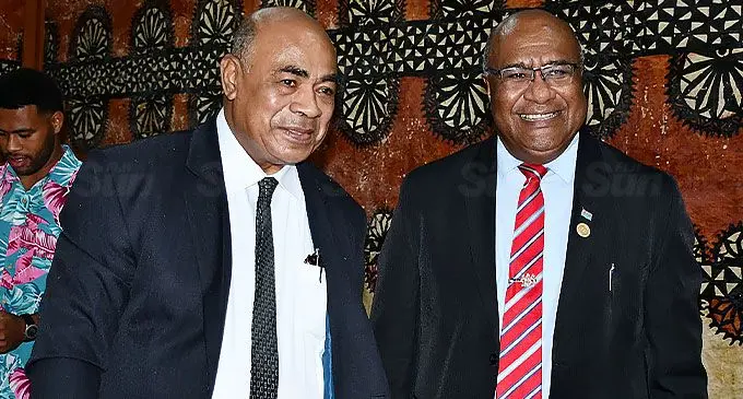 Lau Provincial Council Chairman, Ratu Meli Saubulinayau and Deputy Prime Minister Manoa Kamkamica during (bose ni yasana o Lau) annual conference on June 25, 2024. Photo: Ronald Kumar.
