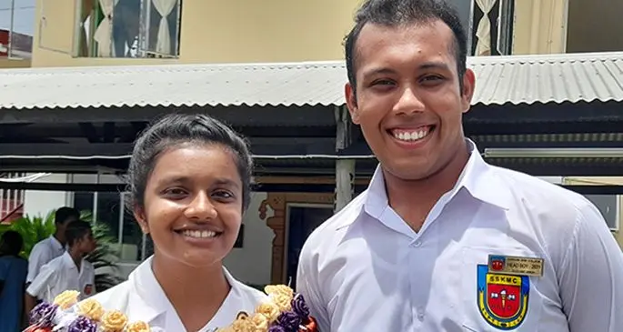 Sangam Sadhu Kuppuswamy Memorial College (SSKMC) head girl, Ria Dipashna Devi and head boy Dushant Singh.