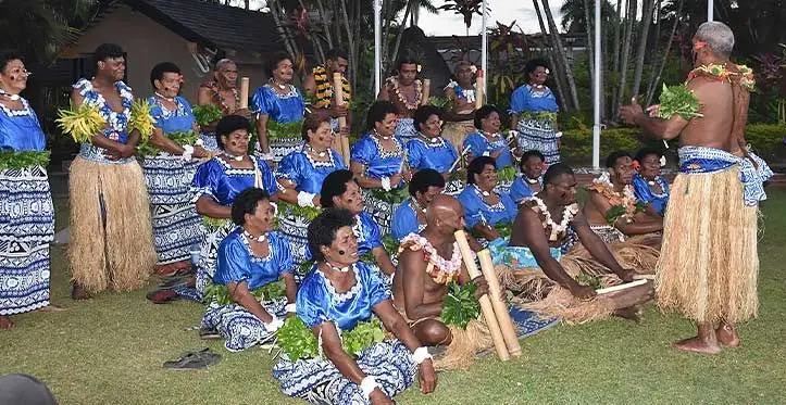 Participants of the Conference on Ocean Science and Ocean Management are treated to a traditional Fijian meke during the opening cocktail of the meeting held at the Tanoa International Hotel in Nadi on September 11, 2023. Photo: SPC