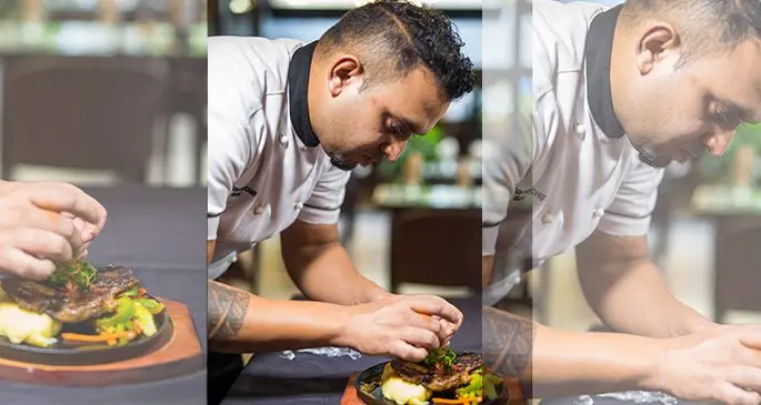 Tanoa International Hotel executive chef Sarjheel Singh preparing a dish. 