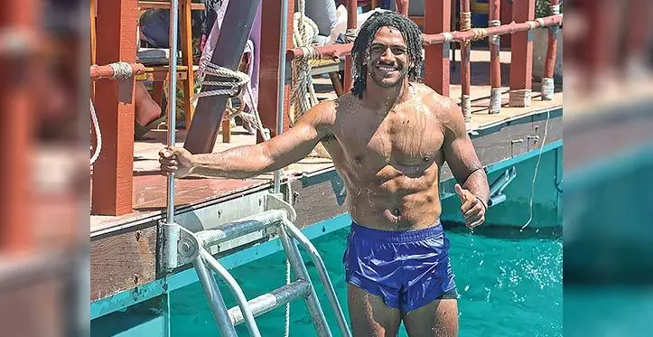 Swire Shipping Fijian Drua utility back Selestino Ravutaumada enjoys a break at Seventh Heaven in the Mamanuca group on March 28, 2023. Photo: Fijian Drua