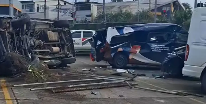 Screenshot of a minibus crash at Laucala Beach.