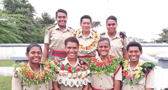 The seven newly commissioned women officers at the Republic of Fiji Military Forces  Queen Elizabeth Barracks. Photo: Inoke Rabonu
