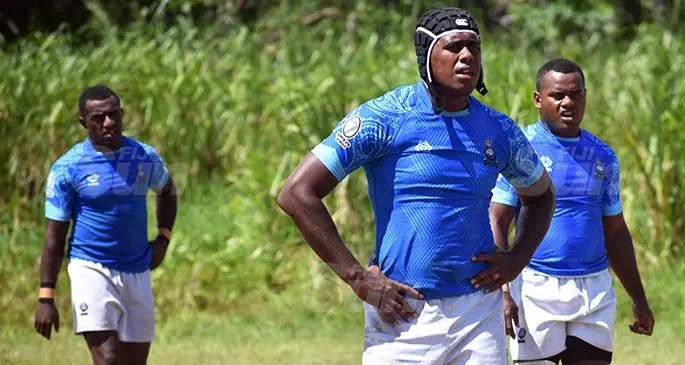 Kalione Nasoko (front) with Police Blue at the third leg of the Super Sevens Series at Ratu Ganilau Park, Savusavu on March 19, 2021. Photo: Sampras Anand