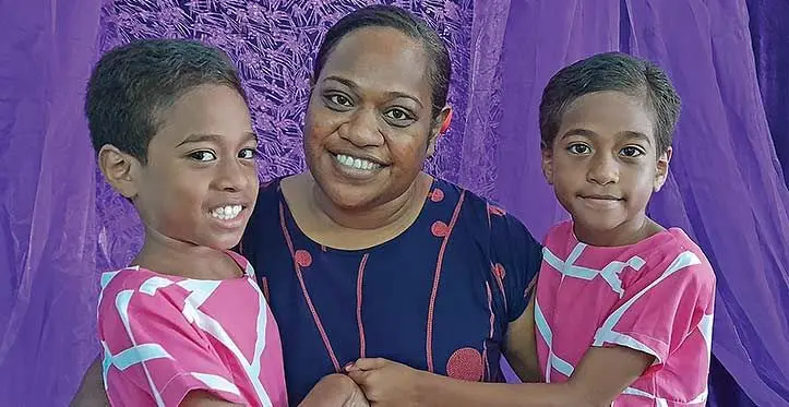 Lusiana Ratu with her twin daughters Kelera Olivia Tiko Faith (left) and Kalara Litiana Grace (right) during the International Lupus Day in Suva on May 10, 2023. Photo: Wati Talebula-Nuku
