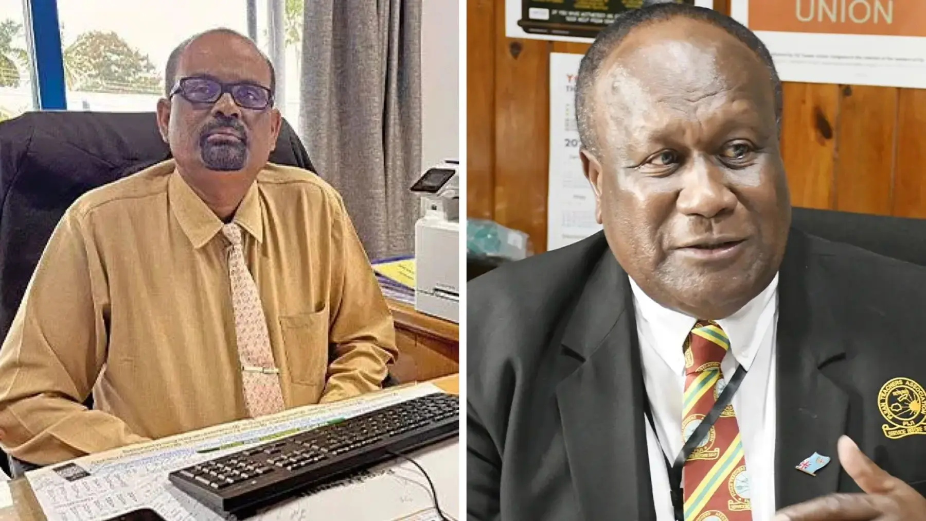 FTU general secretary Muniappa Goundar and Fijian Teachers Association (FTA) general secretary, Paula Manumanutoga.