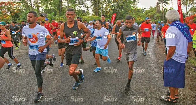 Runners at the start of the Pacific Harbour half marathon race on December 4, 2021 in Deuba. Photo: Leon Lord