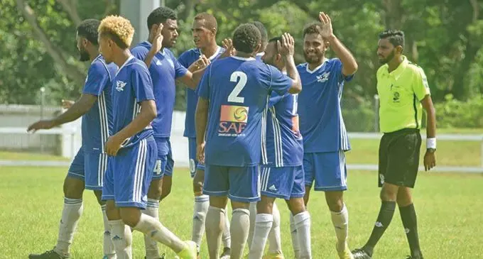 Kasavu players celebrate their win to qualify for the semis. They will take on Nalovo  in the semifinals tomorrow at Lawaqa Park, Sigatoka. Photo: Fiji FA Media