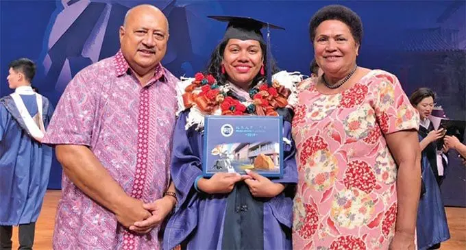 From left: Former Defence and National Security Minister Ratu Inoke Kubuabola daughter Adi Soloila Tukana Kubuabola and his wife, Jiu Kubuabola. Photo: Fonua Talei