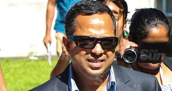Former Fijian Holdings Limited chief executive officer Nouzab Fareed outside the Court House in Suva at an earlier appearance. Photo: Kelera Sovasiga