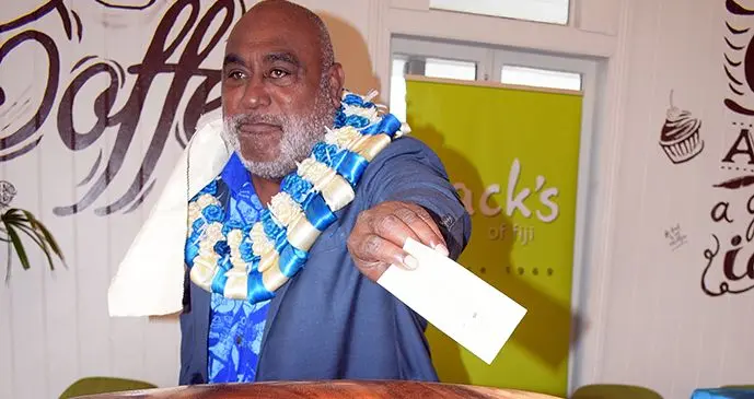 Acting Prime Minister and Minister for Fisheries Semi Koroilavesau donates during the Pinktober morning tea at Jack’s of Fiji & Lazy Beans Cafe in Suva on September 25, 2019.  Photo: Ronald Kumar.  Reports on pages 4 and 6