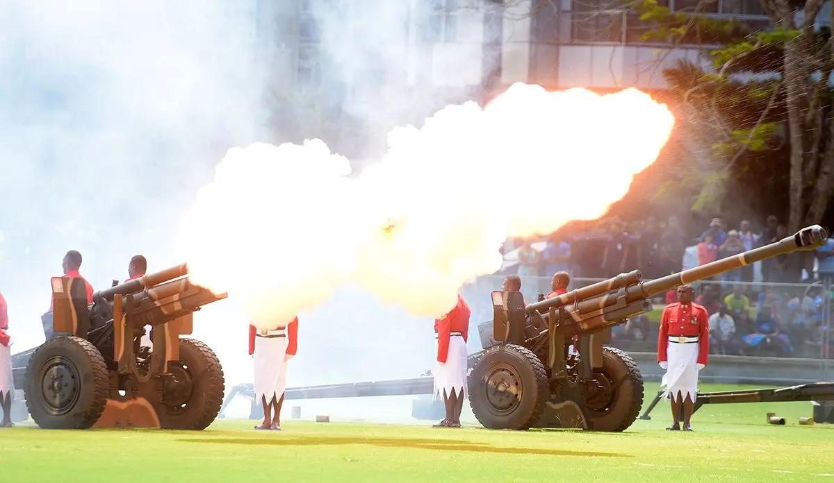 RFMF personnel during 21 gun salute for Fiji Day Parade at Albert Park on October 10, 2019. Photo: Ronald Kumar.