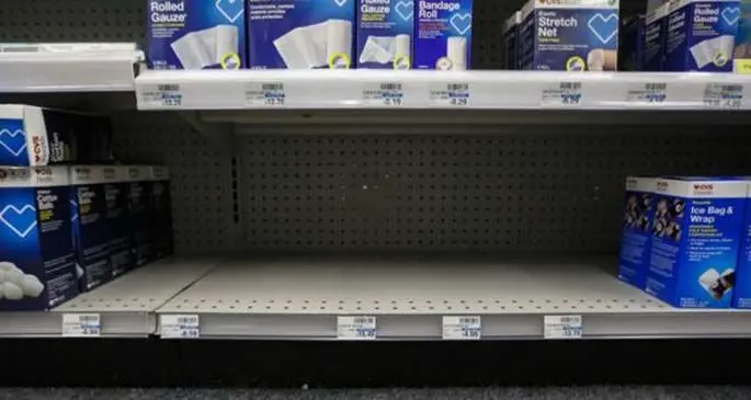 Photo taken on March 4, 2020 shows the empty shelf of face masks in a supermarket in Los Angeles, California, the United States. (Xinhua/Li Ying)