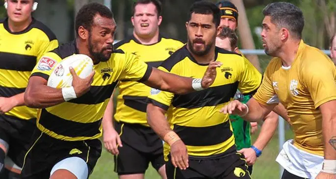 Former Fiji Airways Fijian 7s captain and Olympic gold medalist Osea Kolinisau on attack for Major League Rugby club Houston SaberCats. Photo:Saber Cats