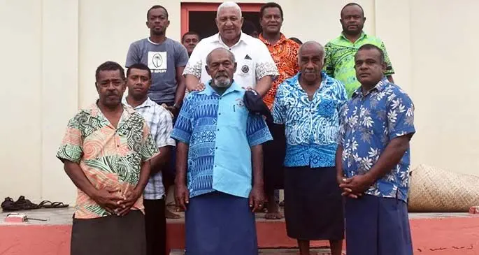 Prime Minister Voreqe Bainimarama with some villagers from Matuku Island that were affected by Tropical Cyclone Harold. Photo: Office of the Prime Minister