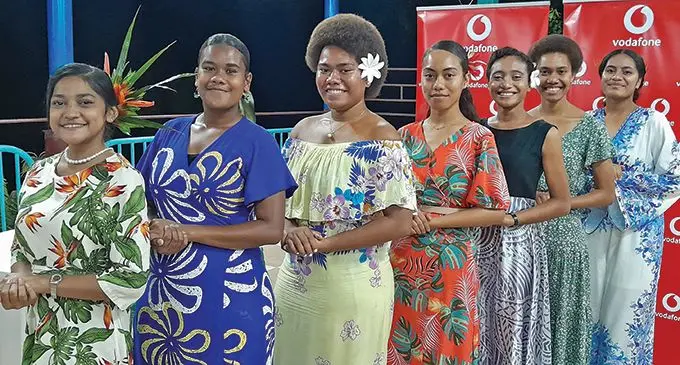 From left: Miss Formscaff (Fiji) Lohzana Naidu, Miss Laser Tech Electrical Arieta Maibatiki, Miss Singh Rentals Cars Bulou Boteiova, Miss Krish Amusements Nelly Ledua, Miss Unique Sounds Entertainment and Event Manuokepa Monise, Miss Teidamu Nursery Adi Seru Tupou, and Miss Best Security Services Raijieli Tale at the launch during at the Lautoka Club on September 20, 2023. Photo: Waisea Nasokia