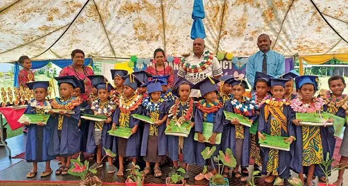 Waiqanake District School Kindergarten students at the school during their graduation ceremony on March 28, 2022.  File Photo: Sheenal Charan 