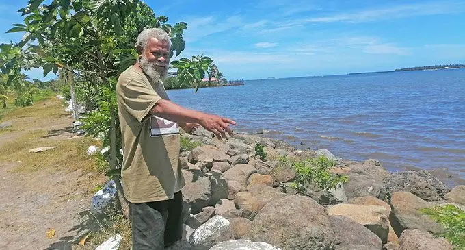Nabaoli Tokatoka head Tevita Uluikavoro a the seawall at Namoli Village, Lautoka.