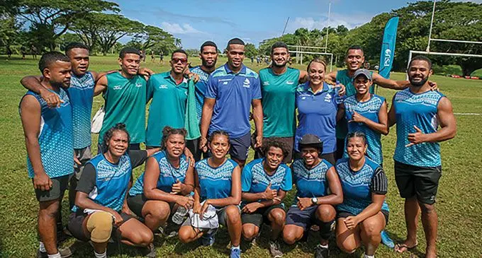 University students with Fijian Drua players at USP. Photos: USP Media 