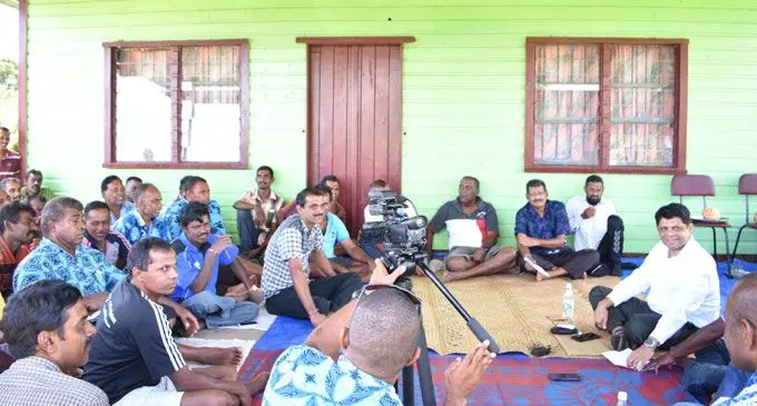 Attorney-General Aiyaz Sayed-Khaiyum (right) in Vunivutu, Labasa on March 10, 2018. Photo: Wati Talebula