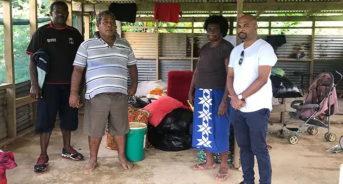 From left: Inoke Vunidawa, Viliame Salabogi, Miriama Salabogi and Fiji Human Rights and Anti-Discrimination Commission director Ashwin Raj at the Wainibuabua  settlement in Wainadoi on February 9, 2020.  Photo: Shalveen Chand