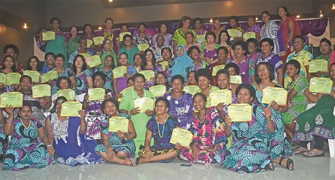 Minister for Women, Children and Poverty Alleviation Mereseini Vuniwaqa with the Ba Women’s Forum graduates on March 30, 2019. Photo: Rohit Kumar
