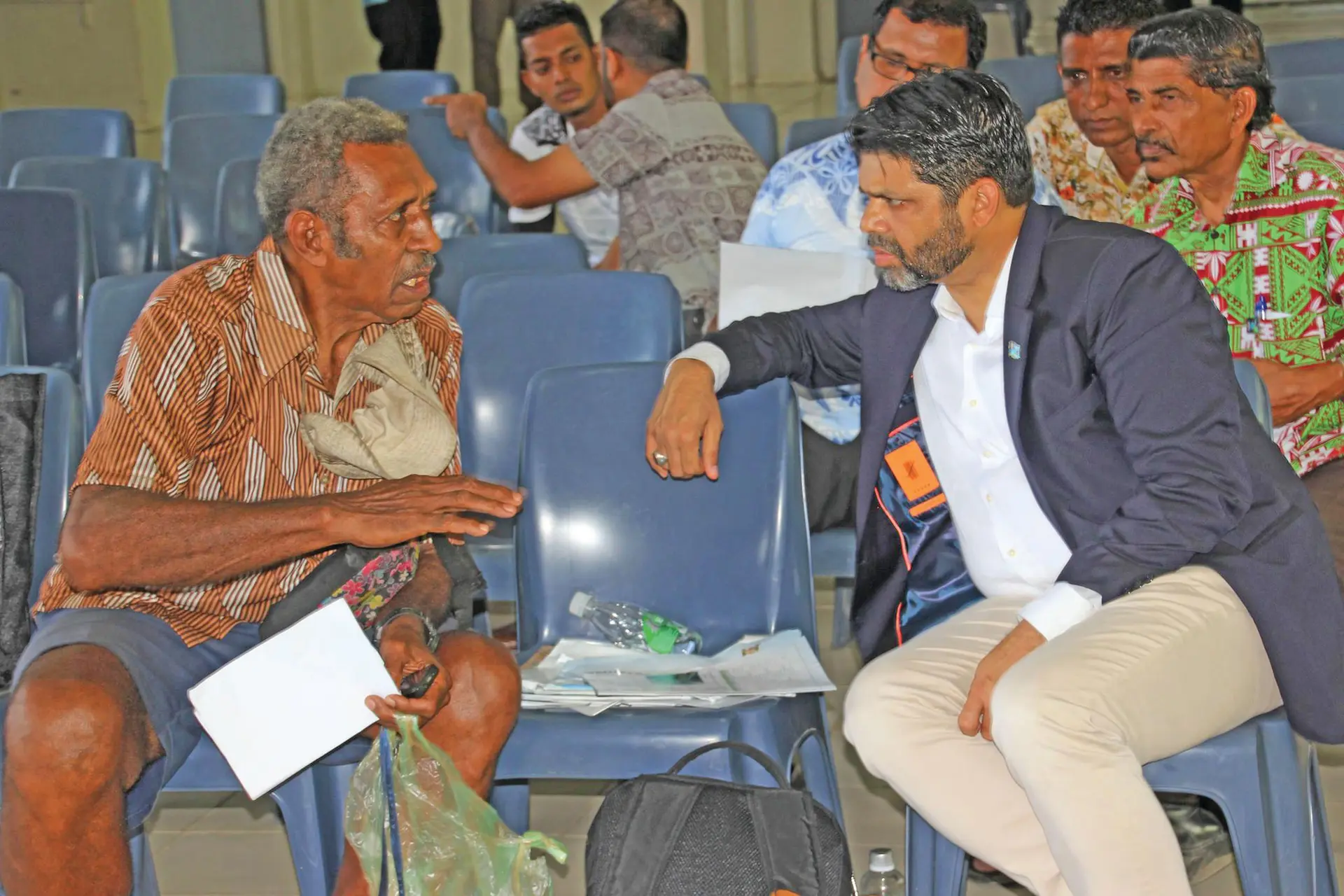 Attorney-General and Minister for Economy Aiyaz Sayed-Khaiyum listening to one of the participants during the first public in-person national budget consultation at the Labasa Civic Centre on March 2, 2019. Photo: DEPTFO News