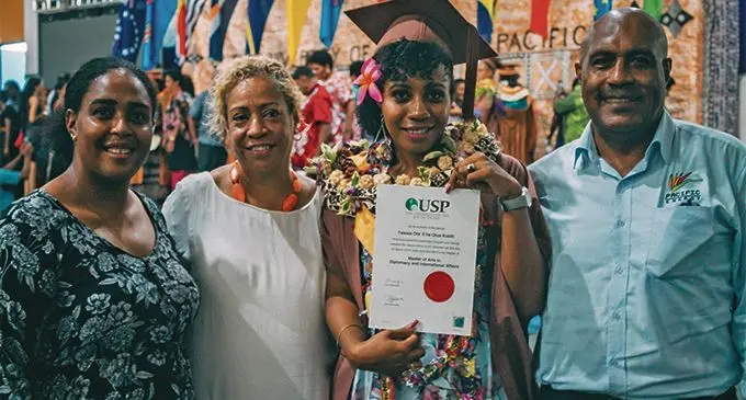 From left: Lisa Ann Kobiti, Sera Kobiti, Telesia Kobiti and Nemani Kobiti after the USP graduation on March 22, 2019. Photos: Marau Images